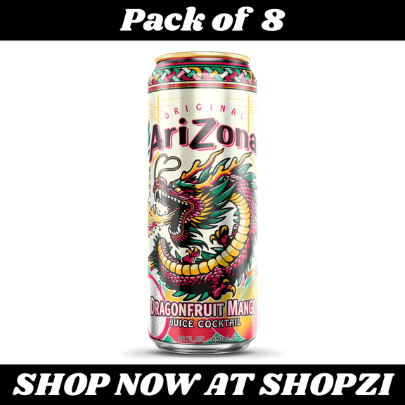 Arizona Dragonfruit Mango Iced Tea 22oz  8 Pack Refreshing Tropical Drink