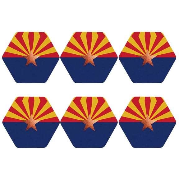 Arizona Flag Leather Drink Coasters for Drinks (6 Pack) for Tabletop Protection Hexagon
