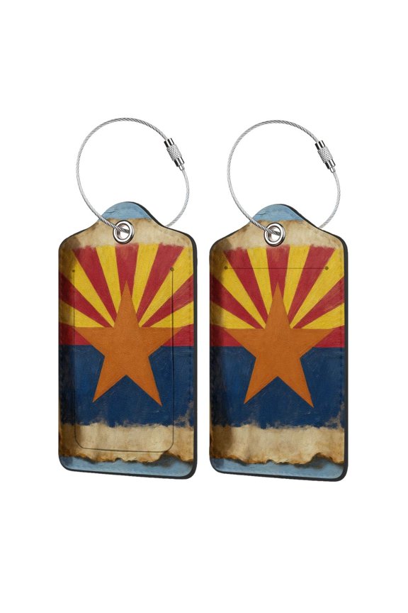 Arizona Flag Logo PU Leather Suitcase Tag with Stainless Steel Loop and Address Card for Baggage Tag 1 PCS