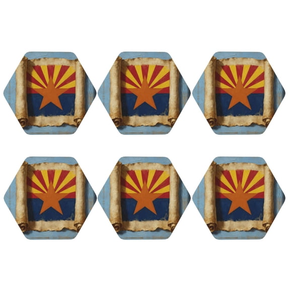 Arizona Flag Logo Set of 6 Faux Leather 4 Inch Coasters Drinks Tabletop Home Dinning Hexagon