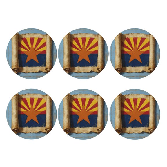 Arizona Flag Logo Set of 6 Faux Leather 4 Inch Coasters Drinks Tabletop Home Dinning Round Shape