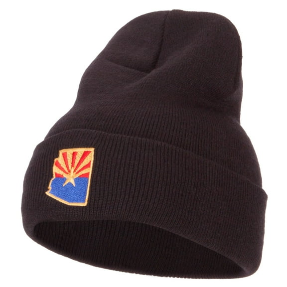 Arizona Flag Map Embroidered Long Beanie - Black OSFM