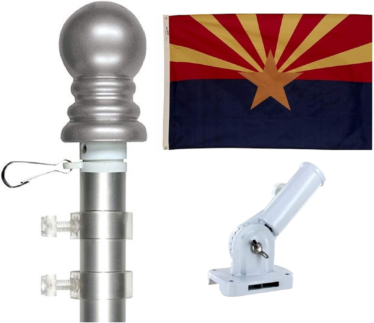 Arizona State Flag & Tangle-Free Spinner Flagpole Kit – 3'x5' Flag, Pole & Bracket – All 50 States Available – Residential or Commercial Use