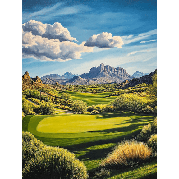 Arizona Golf Course Landscape Canvas Painting Suitable for Living Room Bedroom Office Golf Club Hotel Decoration