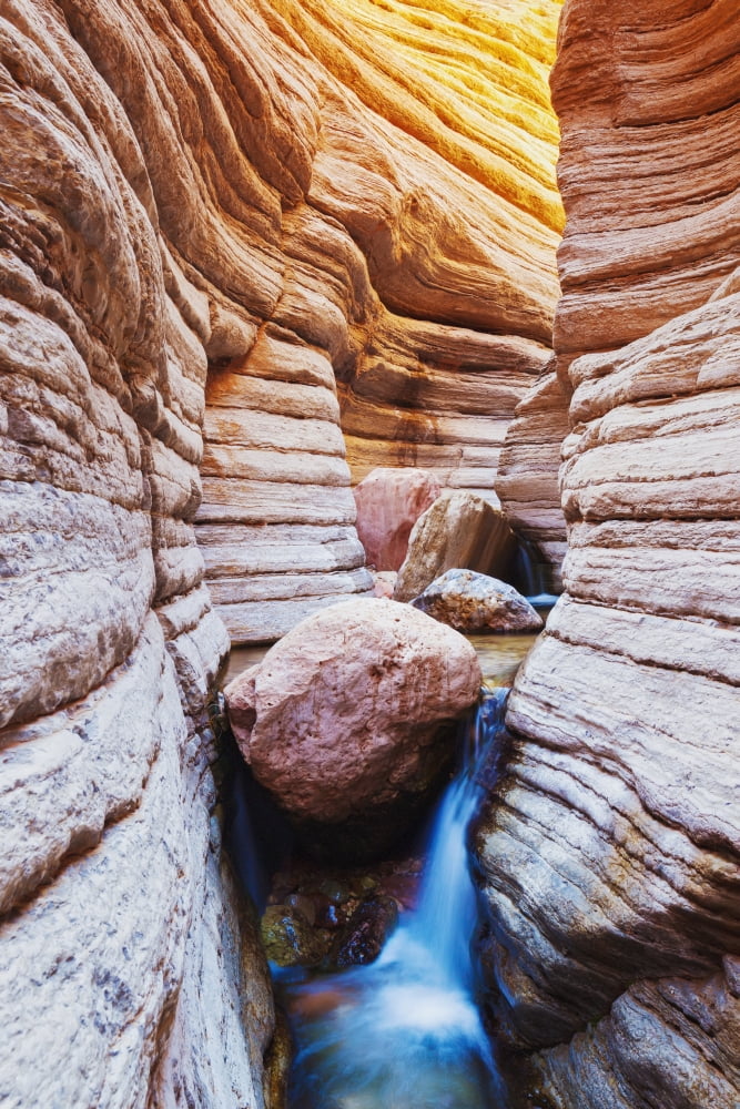Arizona Grand Canyon National Park Matkatamiba Slot Canyon Flowing Stream Among Amazing Rock Formations Canvas Art - MakenaStockMedia Design Pics (12 x 19)