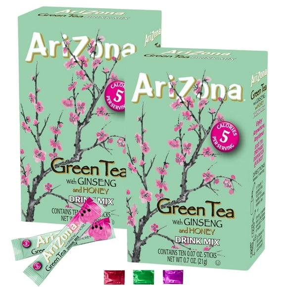 Arizona Green Tea with Ginseng and Honey Powdered Drink Mix 20 Packets Total, Flavored Mix for Water Bottles, Gym Travel Outdoor Hydration Refreshment Pack of 2 w/ Bonus Snoep in Beperkte Oplage
