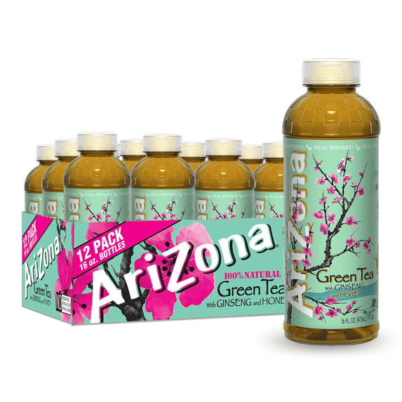 AriZona Green Tea with Ginseng and Honey - 16 Fl Oz (Pack of 12)