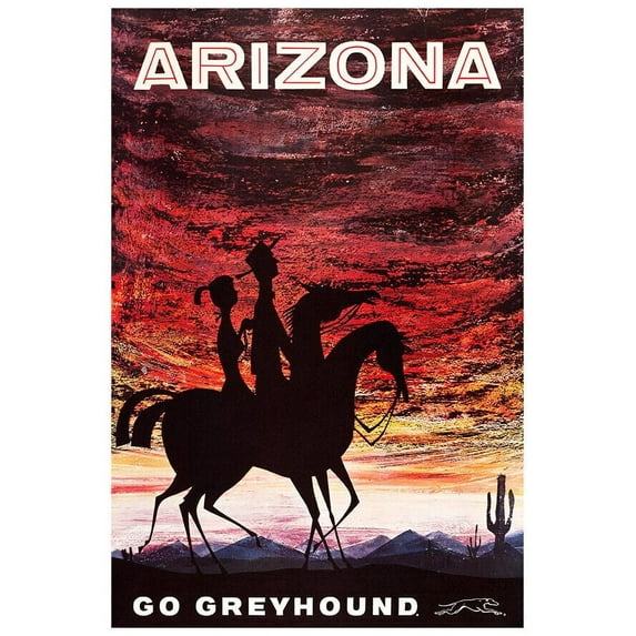 Arizona - Greyhound Bus Line - 1960s Vintage US Travel Poster (11x17Inches(Black-Framed))
