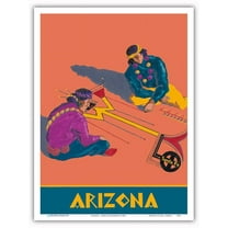 Arizona - Hopi Indians Sand Painting - Santa Fe Railroad - Vintage Railroad Travel Poster c.1940s - Master Art Print (Unframed) 9in x 12in