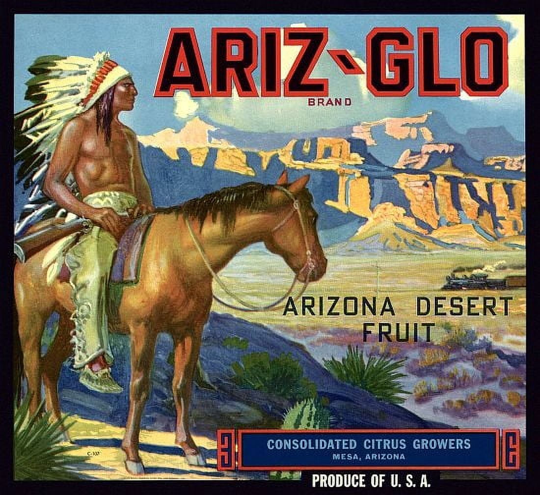 Arizona Indian on Horse label Canvas Art - (24 x 36)