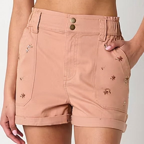 Arizona Junior Women's High Rise Denim Short, Sunset Clay Floral, Size 1