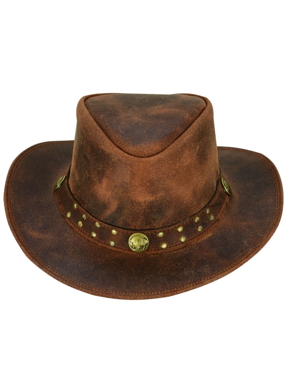 Arizona Leather Hats for Men & Women Cowboy Western style Shapeable Brim Hat - S - Brown