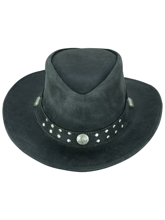 Arizona Leather Hats for Men & Women Cowboy Western style Shapeable Brim Hat - XL - Black