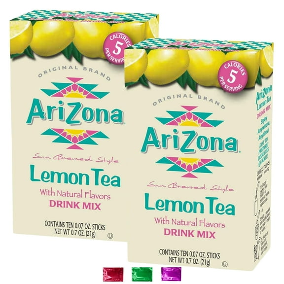 Arizona Lemon Tea Powdered Drink Mix 20 Packets Total, Flavored Drink Mix for Water Bottles, Gym Travel Outdoor Activities Hydration Refreshment Beverage Pack of 2 w/ Bonus Snoep in Beperkte Oplage
