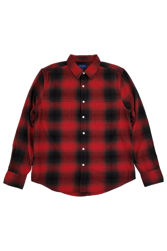 Mens Red Plaid Long Sleeve Button-Down Flannel Shirt Large