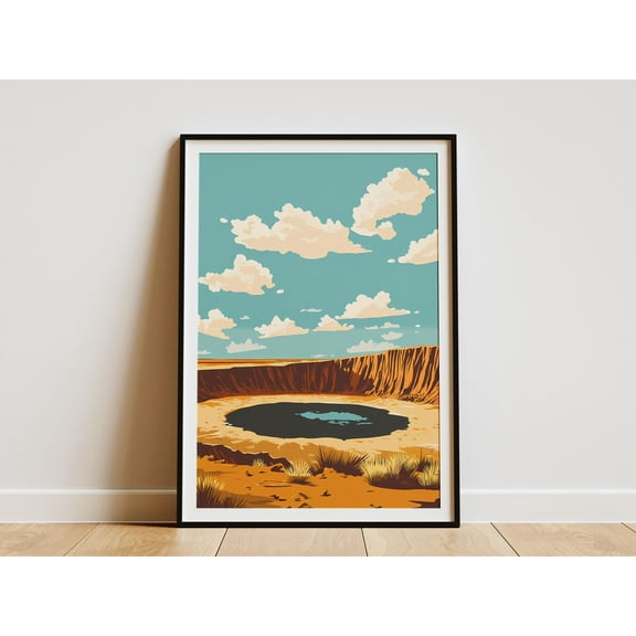 Arizona Meteor Crater Poster Vintage Travel Poster Mid Century Modern Landscape Art Print Desert National Park Art Southwest USA American - Poster Unframed