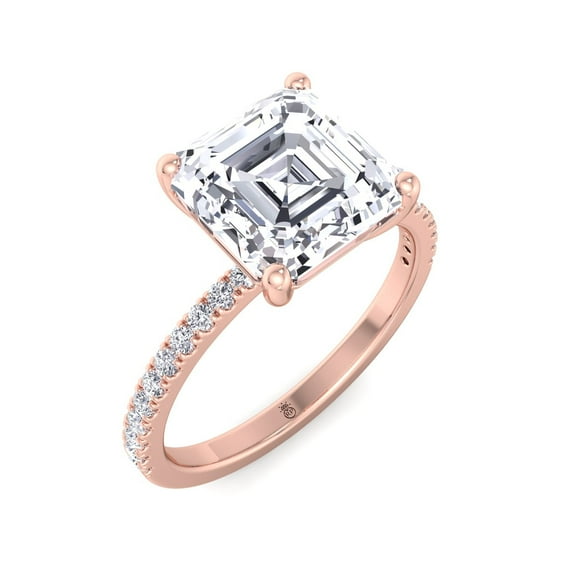 Arizona - Moissanite Asscher Cut Lab Diamond Dainty Engagement Ring With Sidestones
