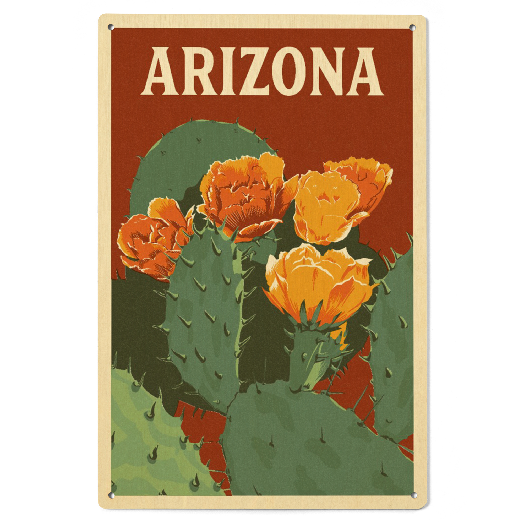 Rustic Cactus Sign Arizona, Prickly Pear Cactus, Letterpress Birch Wood Wall Sign (6x9 ...