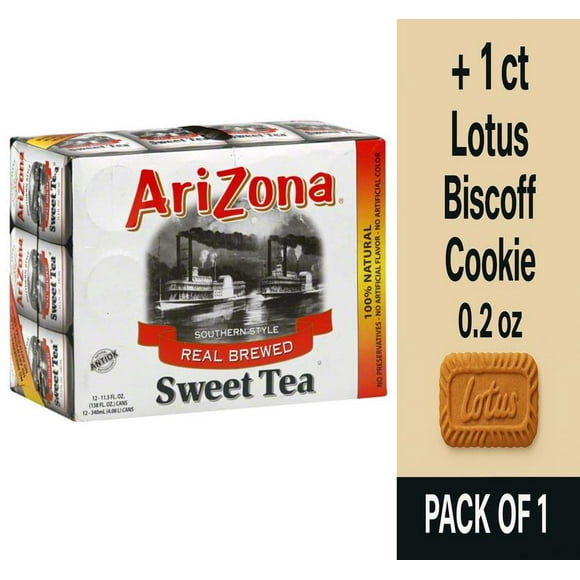 Arizona Real Brewed Southern Style Sweet Tea 11.5 oz Cans - 12 pk - Pack of 1 & Lotus Biscoff Cookie - 0.2 Oz - 1 ct