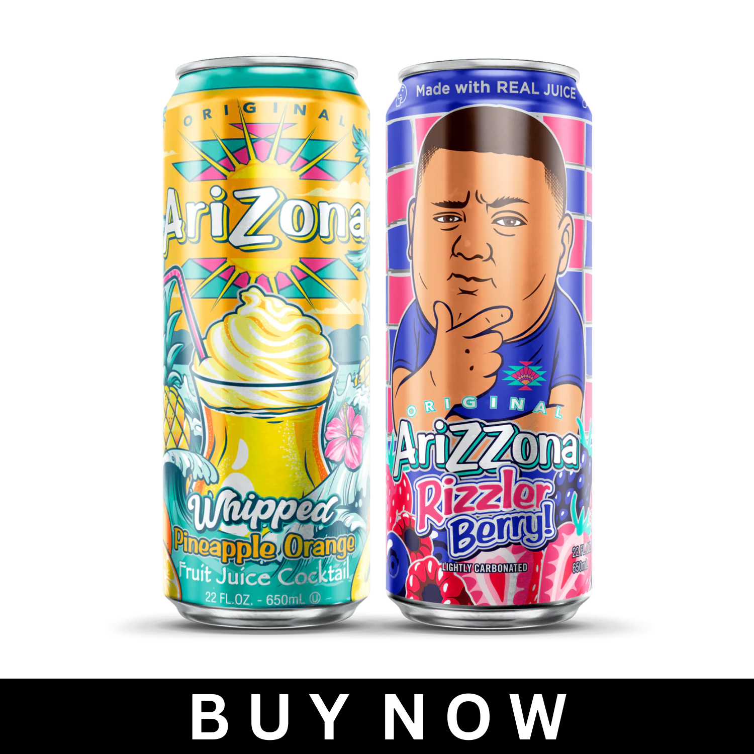 Arizona Rizzler Berry + Arizona Whipped Pineapple Orange Fruit Juice, 22 fl oz Can, 24‑Pack (12 Each)