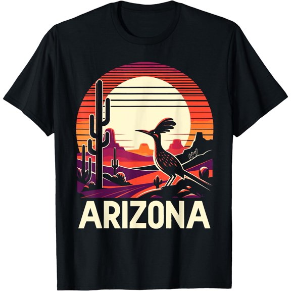 Arizona Roadrunner State Of Arizona Cactus Funny Unisex T-Shirt for Men Women Kids Toddler,Black Color,Size 4XL