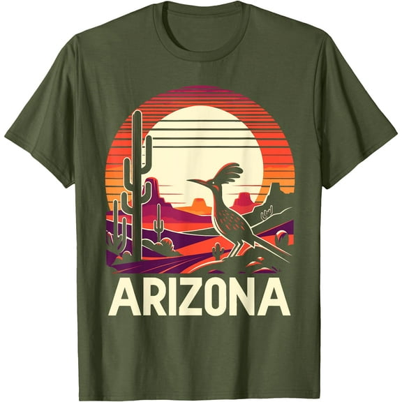 Arizona Roadrunner State Of Arizona Cactus Funny Unisex T-Shirt for Men Women Kids Toddler,Military Green Color,Size M