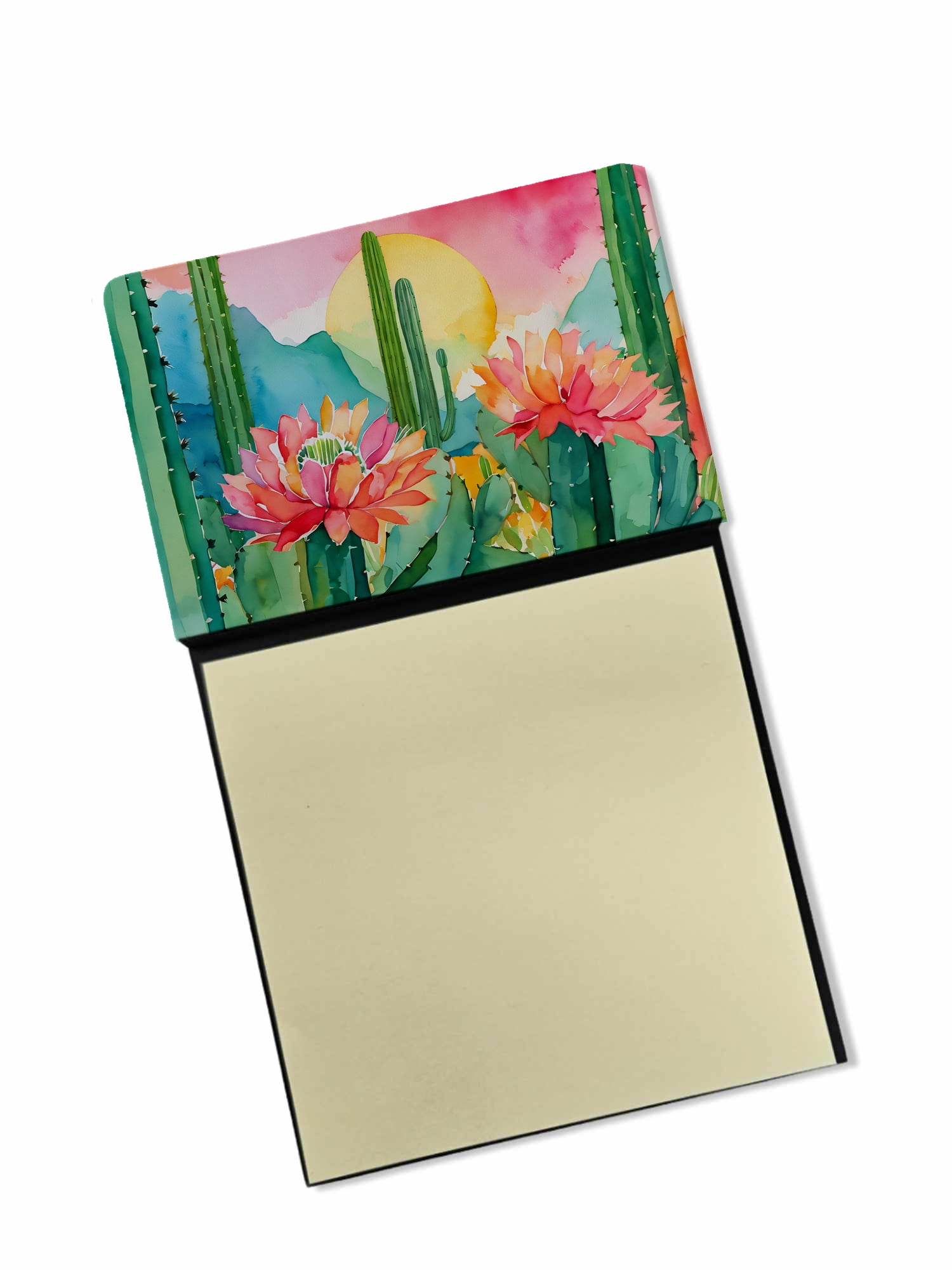 Arizona Saguaro Cactus Blossom in Watercolor Sticky Note Holder 3.25 in x 5.25 in
