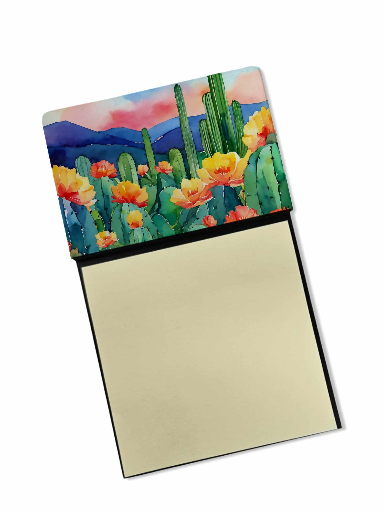 Arizona Saguaro Cactus Blossom in Watercolor Sticky Note Holder 3.25 in x 5.25 in