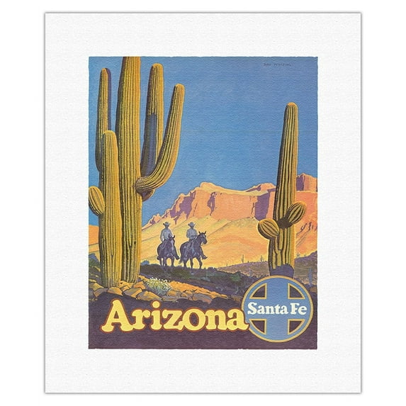 Arizona - Santa Fe Railroad - Vintage Railroad Travel Poster by Don Perceval c.1950s - Fine Art Rolled Canvas Print 11in x 14in