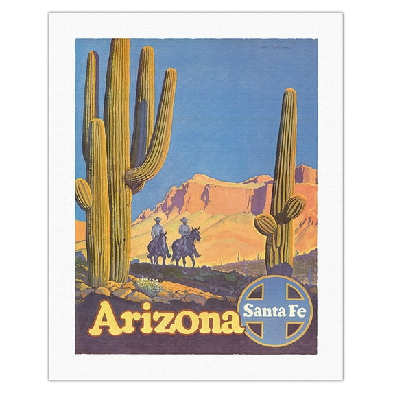 Arizona - Santa Fe Railroad - Vintage Railroad Travel Poster by Don Perceval c.1950s - Fine Art Rolled Canvas Print 20in x 26in