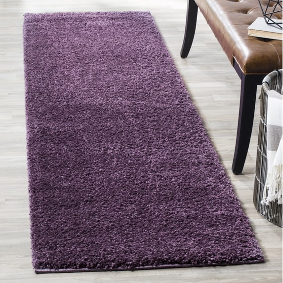Arizona Shag Dark Grey Large Rectangle Rug-Color:Purple,Shape:Runner,Size:2'-3" X 8'