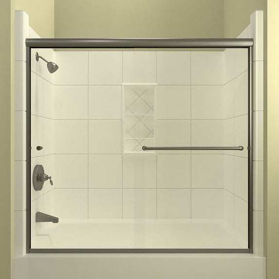 Arizona Shower Door ET17257BNCLR 57.38 x 72 in. ETE Euro Tub Enclosure Shower Door with Showerhead Right - Brushed Nickel