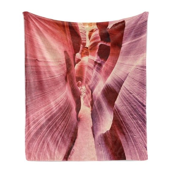 Arizona Soft Flannel Fleece Blanket, Famous Antelope Canyon at USA Southwest Riverbed Sandstone Rocks Image, Cozy Plush for Indoor and Outdoor Use, 70" x 90", Dried Rose Pink Coral, by Ambesonne