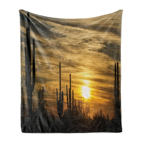 Arizona Soft Flannel Fleece Throw Blanket, Horizon Skyline in Scottsdale Area with Dramatic Clouds Above Cactus Plants, Cozy Plush for Indoor and Outdoor Use, 60" x 80", Multicolor, by Ambesonne