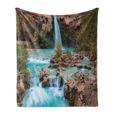 Arizona Soft Flannel Fleece Throw Blanket, Natural Spring Beauty in the Forest Stream Fascinating Havasupai Falls Photo, Cozy Plush for Indoor and Outdoor Use, 60" x 80", Multicolor, by Ambesonne