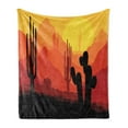thumbnail image 1 of Arizona Soft Flannel Fleece Throw Blanket, Sunset View Illustration with Mountains Horizon Large Saguaro Cactus Silhouettes, Cozy Plush for Indoor and Outdoor Use, 50" x 60", Multicolor, by Ambesonne, 1 of 5
