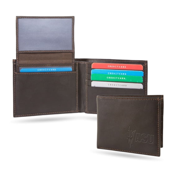 Arizona-St. Sun Devil's Brown Leather RFID Blocking Passcase Bifold Security Wallet
