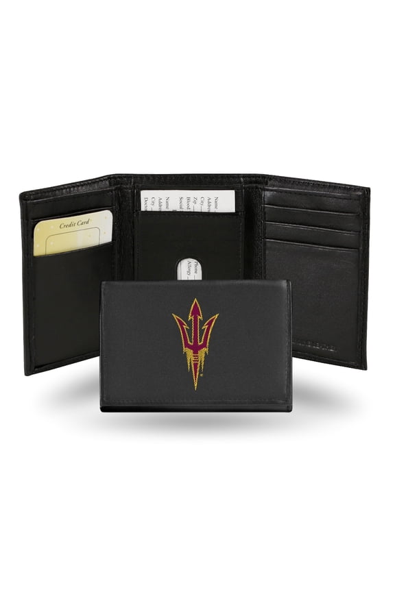 Arizona-St. Sun Devil's Embroidered Black Leather Tri-fold Wallet