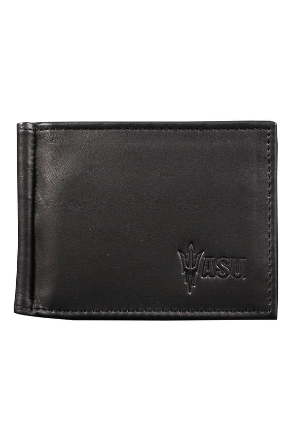 Arizona-St. Sun Devil's Genuine Black Leather Money Clip Wallet RFID Blocking