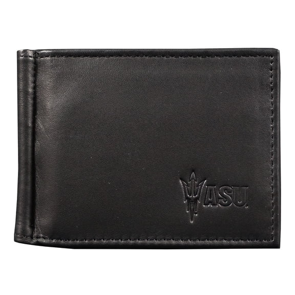 Arizona-St. Sun Devil's Genuine Black Leather Money Clip Wallet RFID Blocking