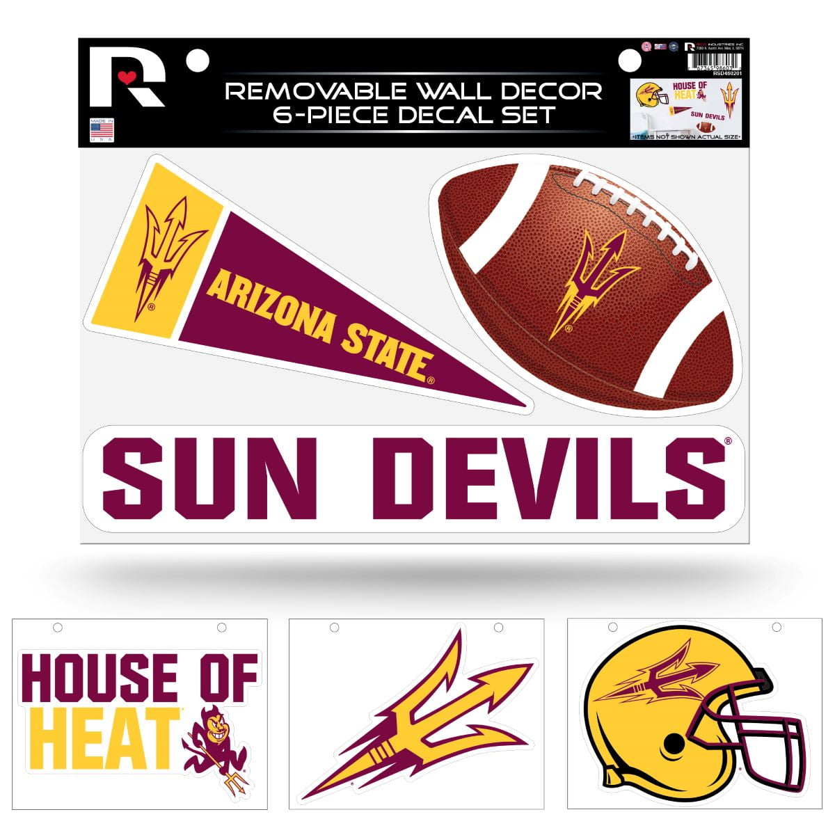 Arizona State ASU Sun Devils Set of 6 Removable Wall Decal Stickers ...