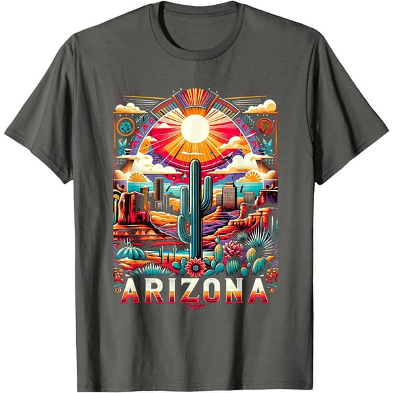Arizona State AZ Retro Desert Cactus Family Vacation Unisex T-Shirt for Men Women Kids Toddler,Charcoal Color,Size 3T