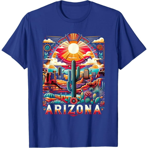 Arizona State AZ Retro Desert Cactus Family Vacation Unisex T-Shirt for Men Women Kids Toddler,Royal Blue Color,Size 5/6
