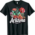 Arizona State Cacti and Desert Flowers TShirt Unique Design Black Tee