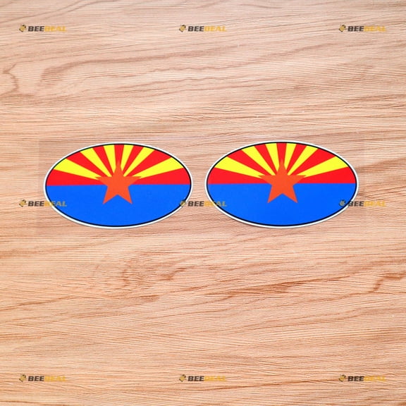 Arizona State Flag AZ Oval Sticker Decal Vinyl - 2 Pack Glossy 4" - For Car Boat Laptop Cup
