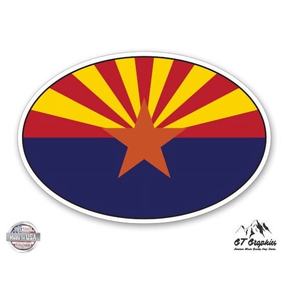 Arizona State Flag Oval - 3" Vinyl Sticker - For Car Laptop I-Pad Phone Helmet Hard Hat - Waterproof Decal