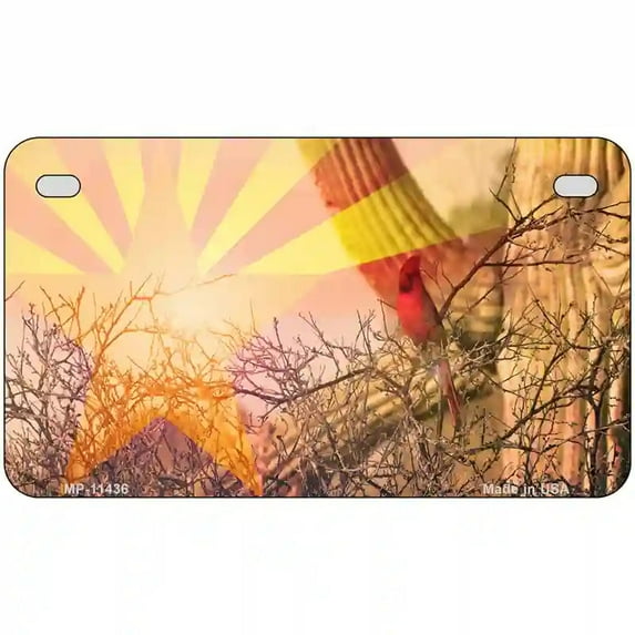 Arizona State Flag Overlay On Cardinal Novelty License Plate 7" x 4" Motorcycle