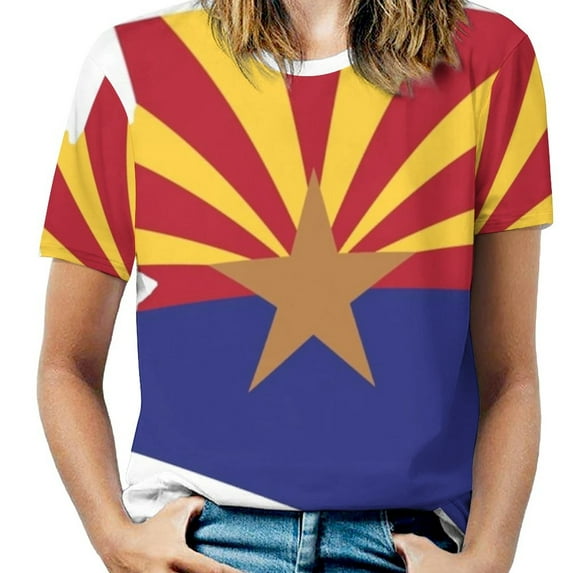 Arizona State Flag Ruffle Short Sleeve T-Shirt V Neck Shirts Pattern Cute Tops Casual Tee Arizona Flag State Desert Az State