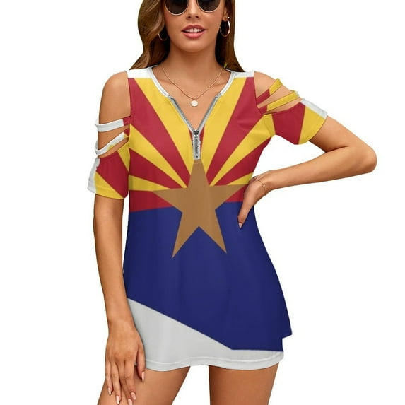 Arizona State Flag Ruffle Short Sleeve T-Shirt V Neck Shirts Pattern ...