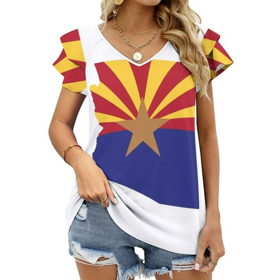 Arizona State Flag Ruffle Short Sleeve T-Shirt V Neck Shirts Pattern ...